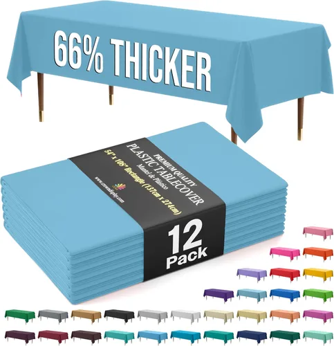 Miniatura 87 de Exquisite 66% Thicker Premium Plastic Table Cloth Rectangle Table Cover 0.5 Mil 6 Pack Aqua Table Cloth 54 Inch x 108 Inch Disposable Tablecloth