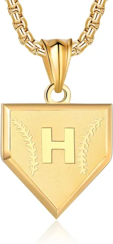 Miniatura 73 de Collar con inicial de la A a la Z para niños, de acero inoxidable, con dije de escudo de letra, cadena de 22 + 2 pulgadas, inspirador de béisbol