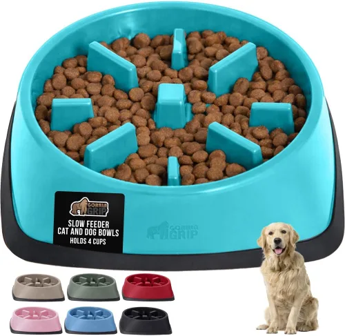 Miniatura 27 de GORILLA GRIP Cuencos para perros de alimentación lenta pendiente de patente, juguete interactivo de rompecabezas de 4 tazas para entrenamiento