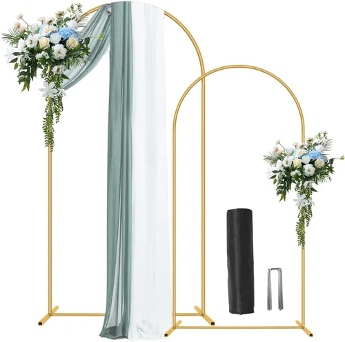 Soporte de telón de fondo de arco de metal de 7.2 pies + 6 pies, juego de 2 soportes de fondo de arco dorado para fiestas, bodas, ceremonias, baby