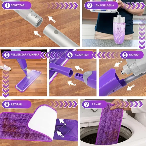 Miniatura 7 de HOMTOYOU - Trapeadores de aerosol para limpieza de pisos: mopa húmeda para madera dura, azulejos, laminados, vinilo - 3 almohadillas de microfibra
