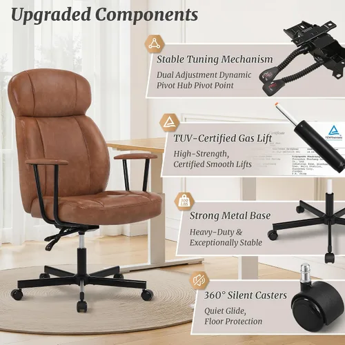 Miniatura 7 de Cozyman Silla ergonómica de piel sintética para oficina en casa, silla de escritorio ejecutiva de respaldo alto con cojín de 5 capas, respaldo Marrón