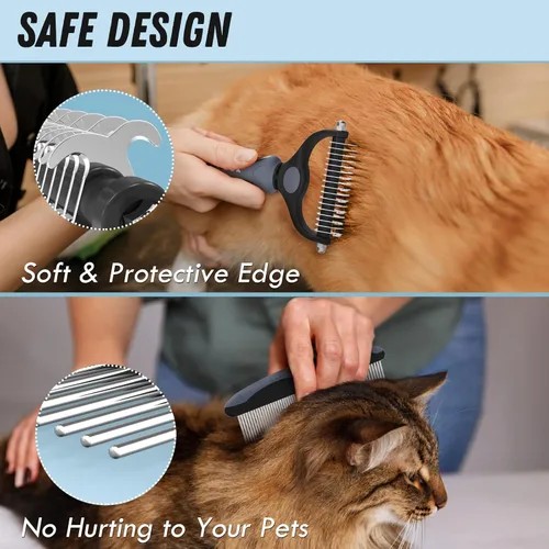 Miniatura 4 de Docrok Cepillo de Aseo para Mascotas y Peine de Metal Combo, Cepillo para Gatos Cepillo para Perros para Muda de Pelo, Rastrillo de Subpelo para Gris
