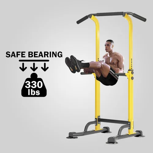 Miniatura 2 de Torre de potencia multifuncional para gimnasio en casa: estación de dominadas y inmersión ajustable con capacidad de 400 libras, equipo de Amarillo