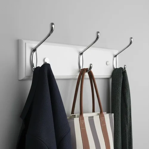 Miniatura 12 de Perchero de pared con 5 ganchos plateados de madera, 17.3’’, Ganchos resistentes para colgar ropa, sombrero, mochila, etc., Gran decoración moderna