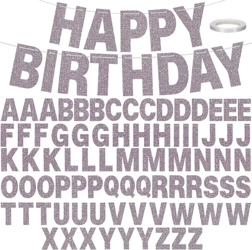 Miniatura 11 de Kit de 78 piezas de pancartas con purpurina de 6 pulgadas, paquete de letras reutilizables con cinta blanca para cumpleaños, boda, ducha, fiesta