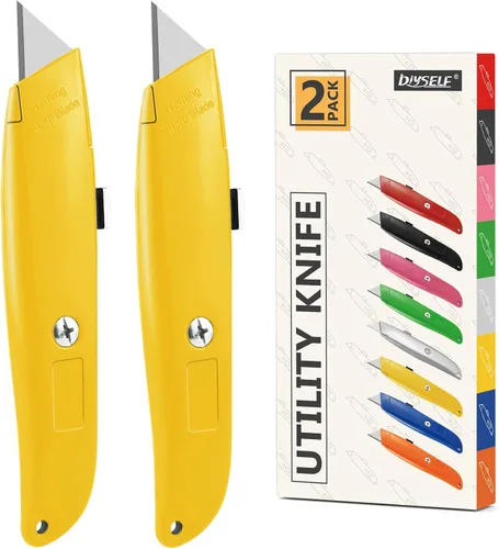 Miniatura 21 de DIYSELF Paquete de 2 cuchillos utilitarios, cortador retráctil, resistente (naranja)
