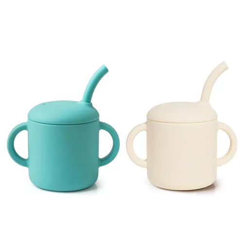 Miniatura 10 de Vaso de silicona con popote para bebés de 6 meses en adelante, 6 onzas, libre de BPA, taza de entrenamiento de silicona de grado alimenticio