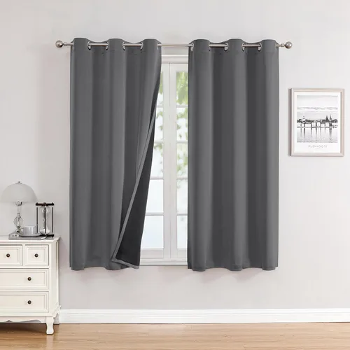 Miniatura 24 de ChrisDowa - Cortinas 100% opacas, para dormitorio, con forro negro, 2 capas gruesas, aislamiento térmico y ojales, 63 pulgadas de largo, juego de 2