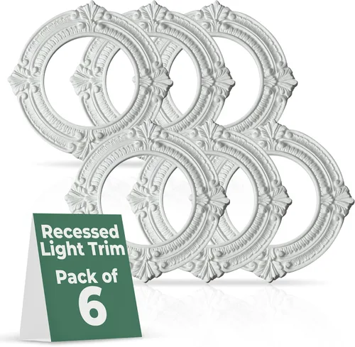 Miniatura 9 de Renovators Supply Manufacturing Moldura de Iluminación Empotrada de 10 pulgadas de Ancho de Poliuretano Blanco Ornamentada para Luces de Techo