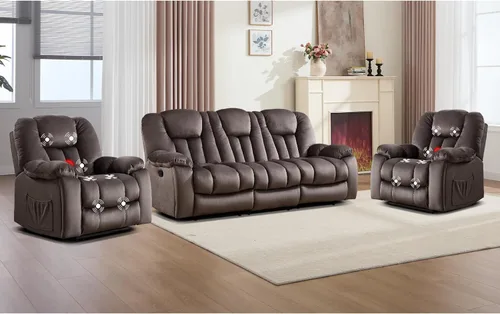 Miniatura 14 de EBELLO Silla reclinable manual con masaje y calor, sillón reclinable de tela suave para adultos con portavasos ocultos, bolsillo lateral, sofá