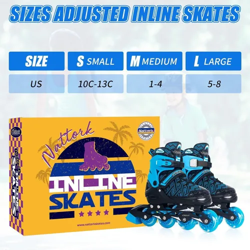 Miniatura 6 de Nattork Patines en línea ajustables para niños y niñas, azul negro rojo con ruedas iluminadas, patinaje sobre ruedas juvenil para principiantes de 3