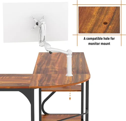 Miniatura 5 de Weehom Escritorio reversible en forma de L con estantes, escritorio de esquina grande para computadora, escritorio de juegos para oficina en casa