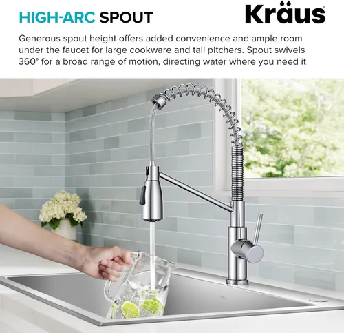 Miniatura 9 de Kraus Coda - Grifo de cocina de estilo comercial de una sola manija con 2 funciones, extraíble hacia abajo, en acero inoxidable sin manchas