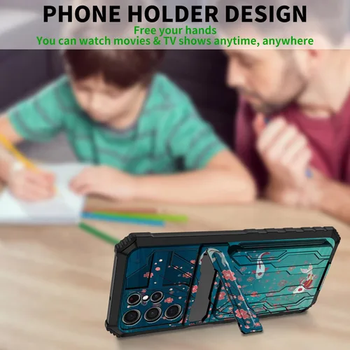 Miniatura 5 de Funda tipo cartera para Samsung Galaxy S22 Ultra con soporte para tarjeta de crédito y soporte de doble capa de policarbonato duro de PC suave TPU a
