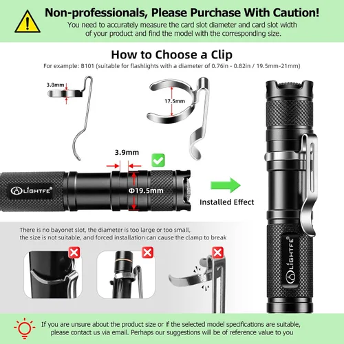 Miniatura 5 de Paquete de 10 linternas B101 – Clip duradero de acero inoxidable para bolígrafo y clip para tapa, cómodo de llevar