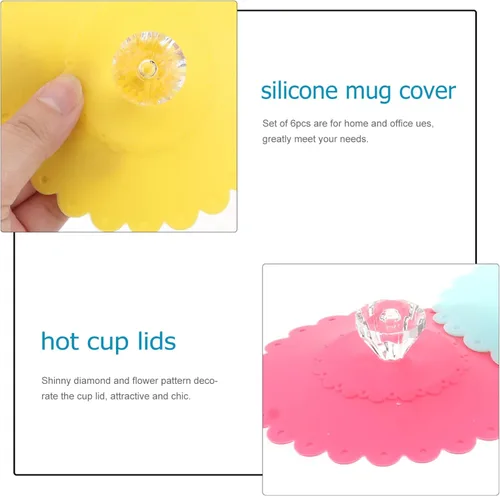 Miniatura 4 de DOITOOL Juego de 6 fundas de silicona para tazas de 4.13 pulgadas, con patrón de flores de diamante, tapas reutilizables herméticas para tazas