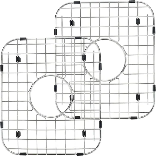 Miniatura 11 de Rejilla para fregadero de cocina 26-1/8"x14-1/4" - Protector de fregadero de cocina resistente con colador integrado y drenaje central, pies de goma