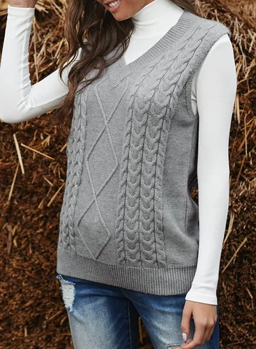 Miniatura 3 de EVALESS - Chaleco de gran tamaño para mujer, cuello en V, sin mangas, color sólido, suéter suelto
