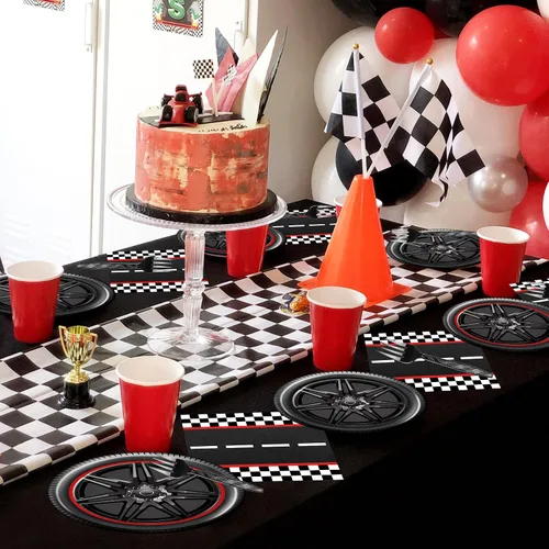 Miniatura 4 de 96 piezas de platos y servilletas de coches de carreras, suministros de fiesta, coches de carreras, decoraciones de fiesta de cumpleaños, regalos