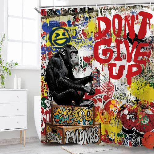 Miniatura 7 de Juego de cortinas de ducha inspiradoras de graffiti abstractas para baño, 60 pulgadas de ancho x 72 pulgadas de alto, divertidas cortinas de ducha