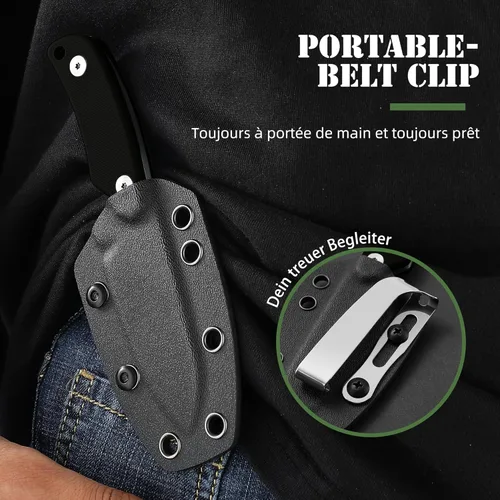 Miniatura 4 de Omesio Cuchillo para el cuello, cuchillo de hoja fija de 5.82 pulgadas con funda y collar Kydex, cuchillo táctico para el cuello Campact de espiga