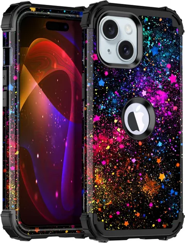 Miniatura 22 de Miqala Funda compatible con iPhone 14 Plus, que brilla en la oscuridad, tres capas, resistente, a prueba de golpes, de plástico duro, funda Amaranto