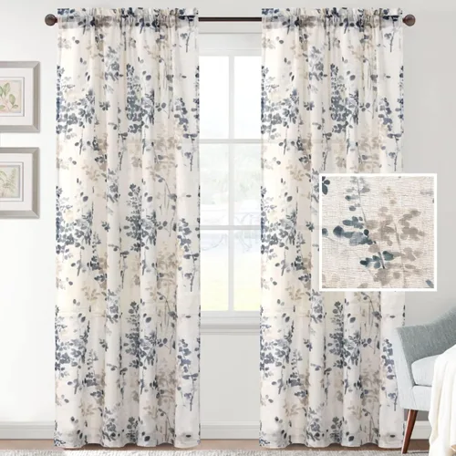 Miniatura 2 de H.VERSAILTEX Cortinas traslúcidas de lino para sala de estar, cortinas de 84 pulgadas de largo que filtran la luz, con bolsillo para barra, cortinas