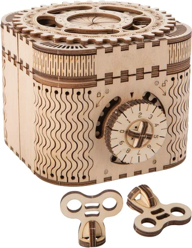 Miniatura 2 de MindWare Gearjits: Treasure Box - Rompecabezas de construcción 3D de madera de 158 piezas para adolescentes y adultos - Modelo de construcción