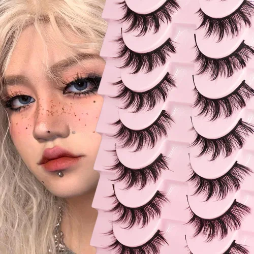 Pestañas postizas de aspecto natural Manga de 0.47 pulgadas, pestañas de tira reutilizables, incluyendo 10 pares de pestañas de ojos, maquillaje de