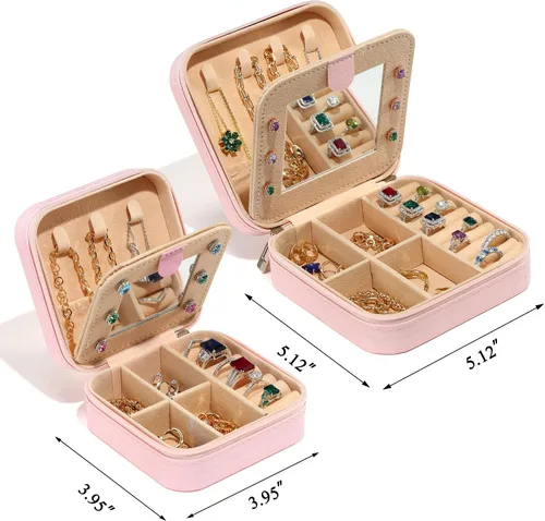 Miniatura 3 de Organizador de joyas y joyero de viaje, 2 piezas de regalo rosa, estuche de viaje para mujeres, organizador de joyas de viaje para mujeres, regalos