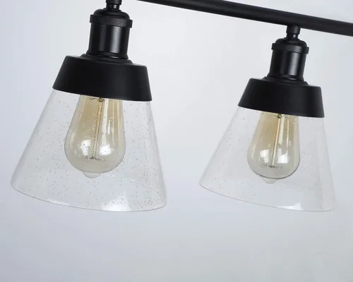 Miniatura 5 de Fivess Lighting Iluminación de Isla de Cocina Estilo Granja Negro de 3 Luces, Candelabro Lineal de Vidrio Texturizado Transparente, Varillas