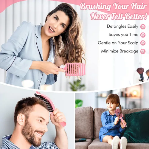 Miniatura 6 de URTHEONE Cepillo para el cabello, cepillo desenredante de cerdas de jabalí, cepillo de pelo curvado ventilado para mujeres, hombres y niños, rizado