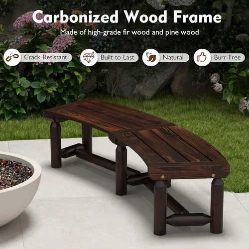 Miniatura 8 de Tangkula Banco de patio curvo, banco de comedor de madera carbonizada, asiento espacioso y con listones, carga máxima de 710 LBS, banco de 2 plazas