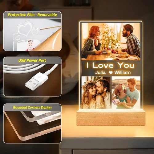 Miniatura 6 de Marcos de fotos personalizados con foto, marco de fotos personalizado con luz nocturna, regalos personalizados para novia, novio, aniversario de 3