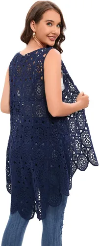 Miniatura 5 de Chaleco de encaje de ganchillo para mujer, estilo bohemio, sin mangas, kimono con dobladillo irregular