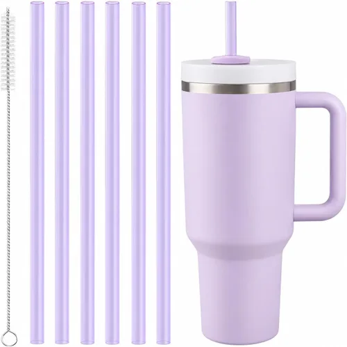 Miniatura 15 de Joshey Pajitas de repuesto Tritan de 12 pulgadas para vaso Stanley de 40 onzas, paquete de 6 popotes largos reutilizables con cepillo de limpieza