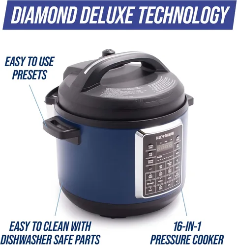 Miniatura 2 de Blue Diamond Olla a presión eléctrica de cerámica antiadherente, 16 en 1, 6 cuartos de galón, olla de cocción lenta, olla arrocera, yogur, salteada