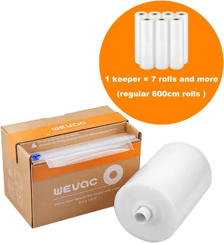Miniatura 3 de Wevac Rollo de sellado al vacío de alimentos de 8 pulgadas x 150 pies con cortador, bolsas selladoras al vacío ideales para conservar alimentos, sin