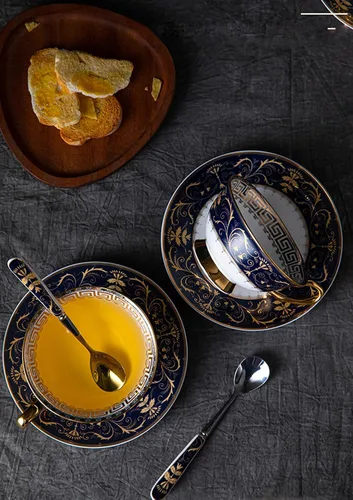 Miniatura 5 de TFE's - Juego de taza de té y platillo, 6 piezas de porcelana de hueso con diseño vintage, juego de taza de café y taza de espresso para cualquier