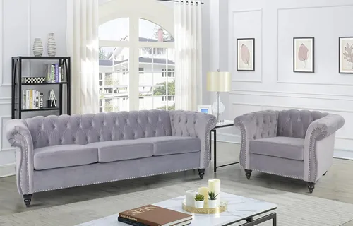 Miniatura 17 de RARZOE Chesterfield - Juego de sofá biplaza, beige, espuma, 1+2 plazas, 67 pulgadas de ancho x 32 pulgadas de profundidad x 27 pulgadas de alto