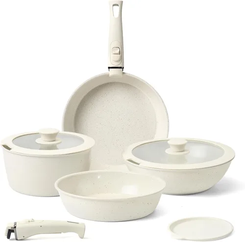 Miniatura 12 de Juego de ollas y sartenes Tibbicc antiadherentes, juego de utensilios de cocina de cerámica antiadherente con 5 sartenes sin PFAS/PFOA/PTFE tóxicos