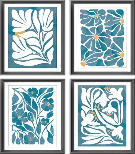 Impresiones de póster de flores negras abstractas boho para decoración de planta para el hogar, habitación de chicas, dormitorio, oficina,
