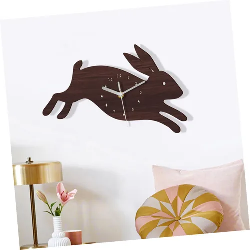 Miniatura 6 de BESPORTBLE Reloj de pared en forma de conejo Reloj de pared de madera para el hogar del niño