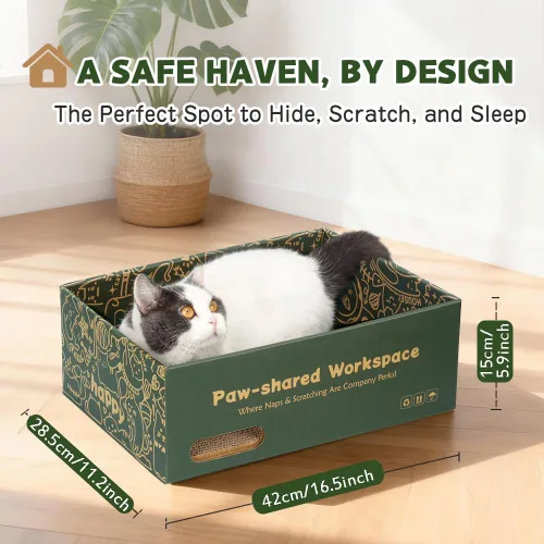 Miniatura 5 de Paquete de 6 almohadillas para arañazos para gatos con caja, rascador de cartón para gatos de interior, tabla de rascar reversible con cama