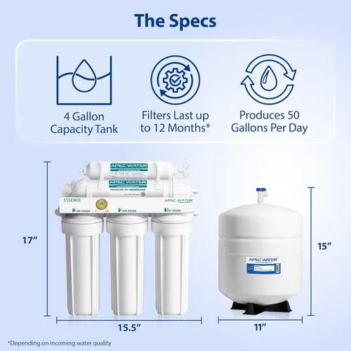 Miniatura 7 de APEC Water Systems ROES-50 serie Essence - Sistema de filtro de agua potable por ósmosis inversa de 5 etapas, certificado WQA, ultraseguro, de nivel