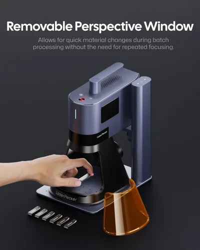 Miniatura 7 de LaserPecker LP5 Smart Dual 20W Fibra + Diodo Grabador láser Cortador con extensión rotativa, extensión deslizante y purificador de aire, relieve 3D