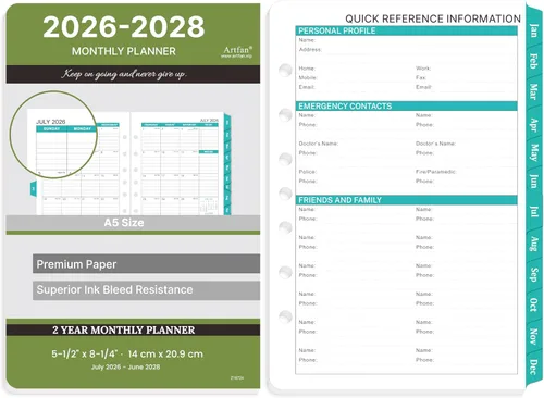 Miniatura 2 de Recambio de planificador mensual 2026-2027, insertos para planificador con 7 agujeros perforados, 5-1/2 x 8-1/2 pulgadas, enero 2026 a diciembre