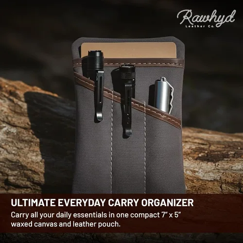 Miniatura 2 de Organizador de bolsillo EDC de lona encerada para hombres, bolsa de bolsillo trasero multiherramienta para teléfono/portátil, bolígrafo