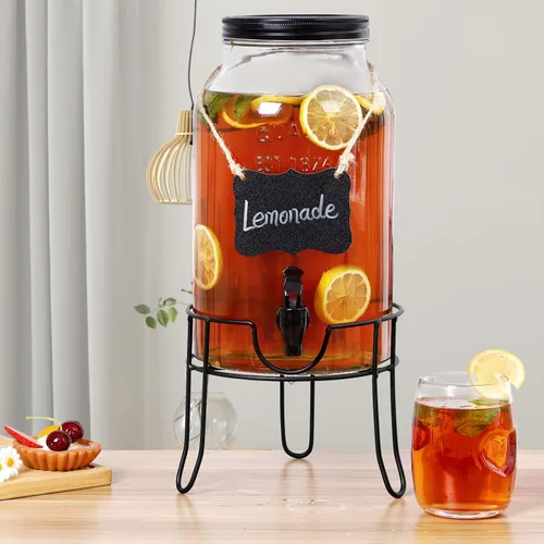 Miniatura 6 de Dispensadores de bebidas de vidrio de 1.5 galones para fiestas, dispensadores de bebidas heladas con soporte, dispensador de agua de vidrio